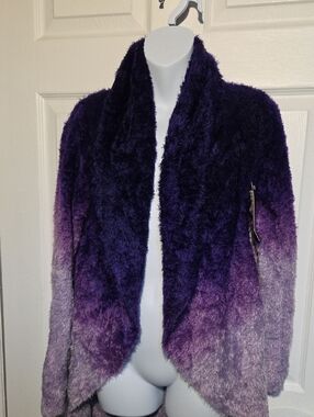 Universal Fashion Plush Chenile Ombre Open Cardigan Purple Gradient Sz L NWT
